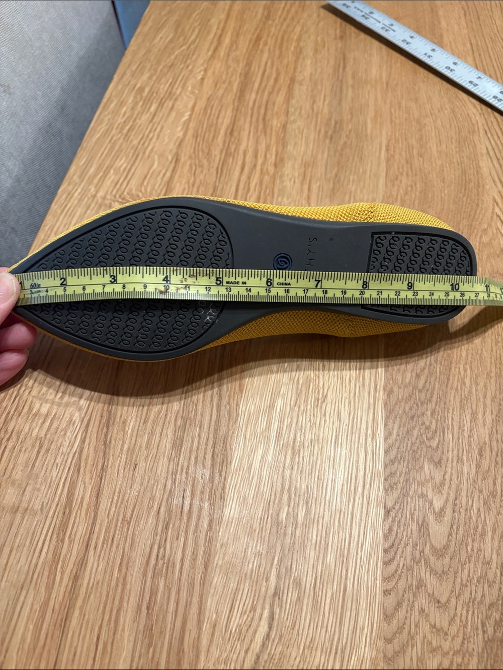 Rothy's Pointed Knit Ballet Flats in Bright Yellow with Blue Trim - Picture 8 of 11